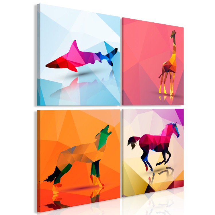 Canvas Print Geometric Animals (4 Parts) - Wolves - Animals - Canvas Prints