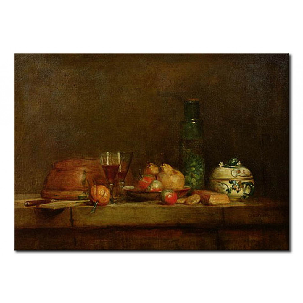 Schilderij  Jean-Baptiste-Siméon Chardin: Still Life With A Bottle Of Olives