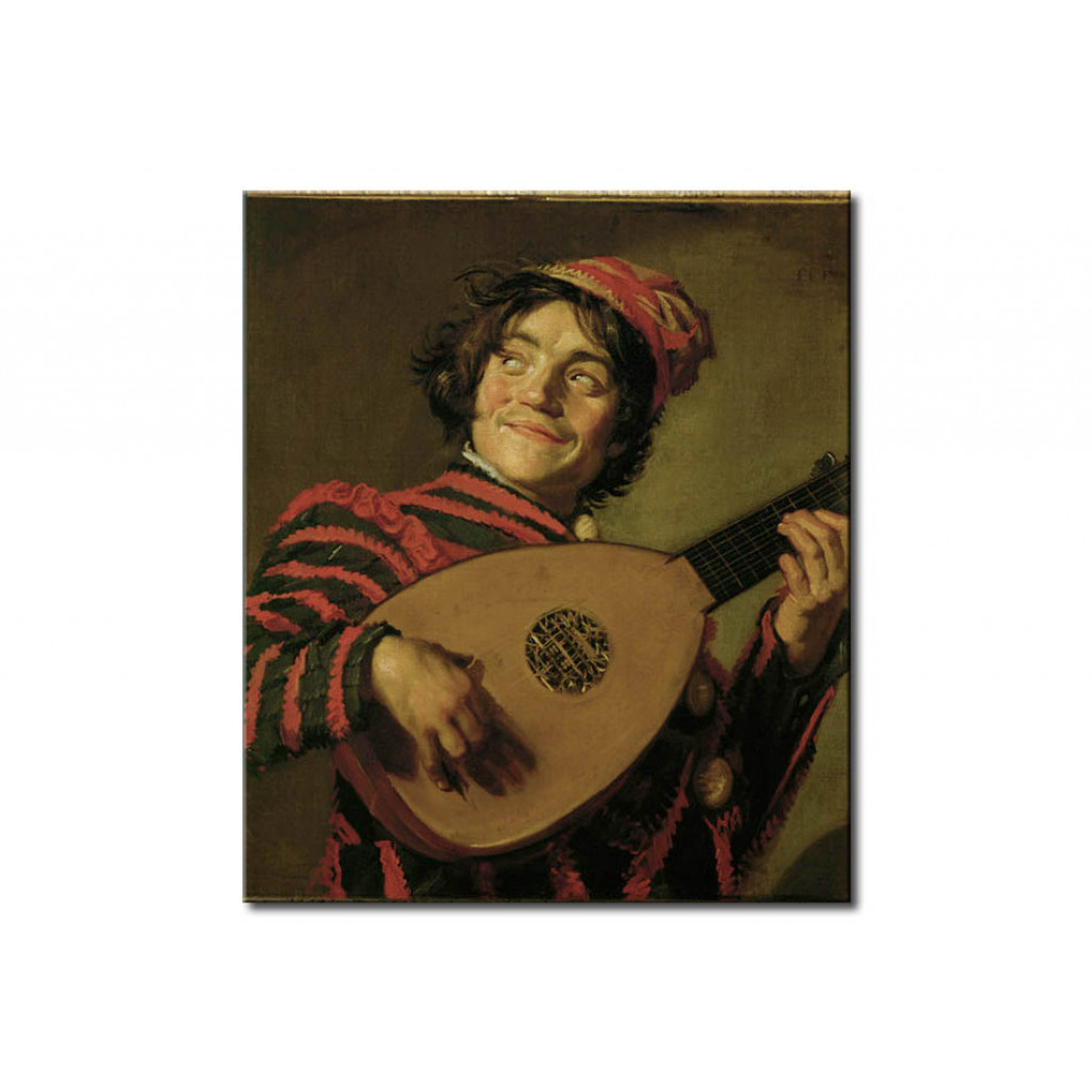 Målning Young Musician With Lute, Looking To The Left