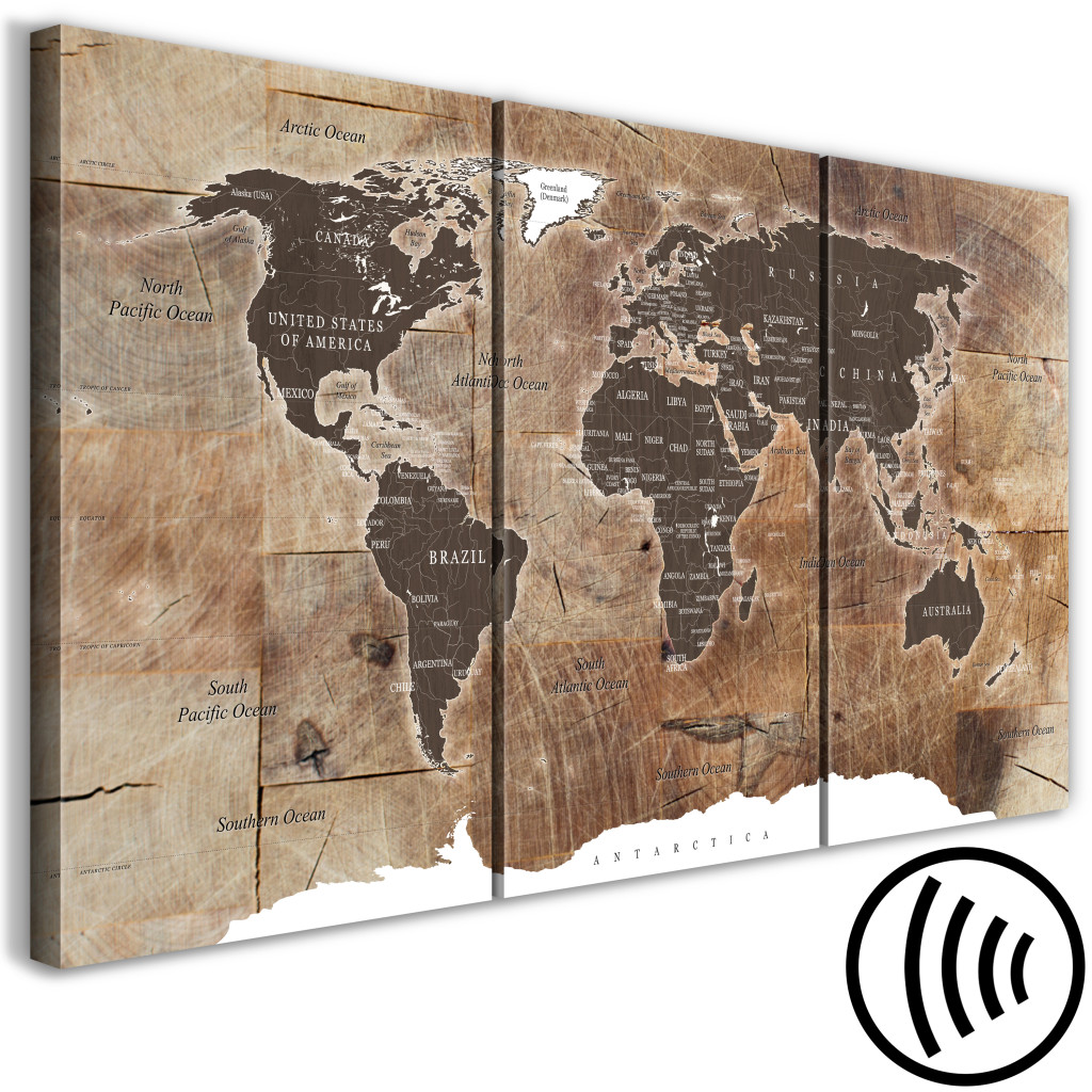 Schilderij  Kaarten Van De Wereld: World Map: Wooden Mosaic (3 Parts)