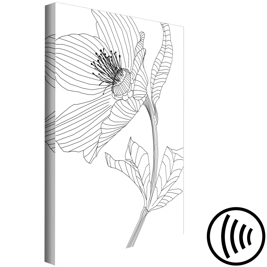 Schilderij  Zwart En Wit: Geschetste Bloem - Zwart-witte Contouren Van De Plant In Lijnstijl