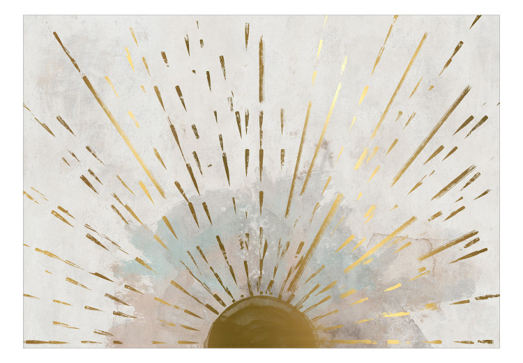 Carta da parati moderna Volto d'oro del sole emergente - astrazione su uno sfondo grigio 137501 additionalImage 1