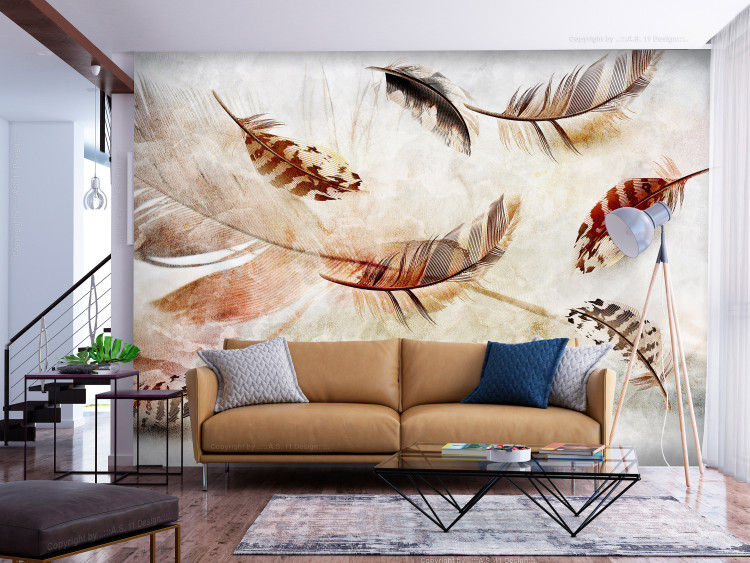Fotomural decorativo Suspensión delicada - plumas de pájaro movidas por el viento 137901