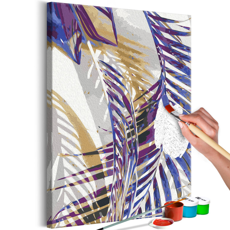 Obraz do malowania po numerach Wietrzny poranek - delikatne fioletowe gałązki palmy na szarym tle 146201 additionalImage 7