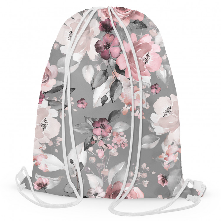 Worek plecak Pastelowy bukiet - subtelne kwiaty w odcieniach szarości i różu 147701