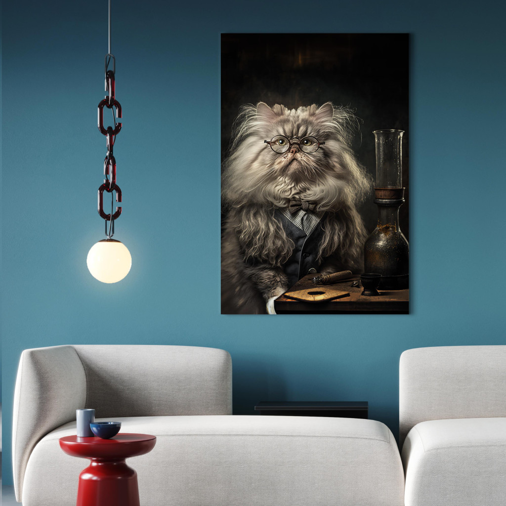 Obraz AI Kot Perski - Portret Fantasy Zwierzaka W Przebraniu Profesora - Pionowy