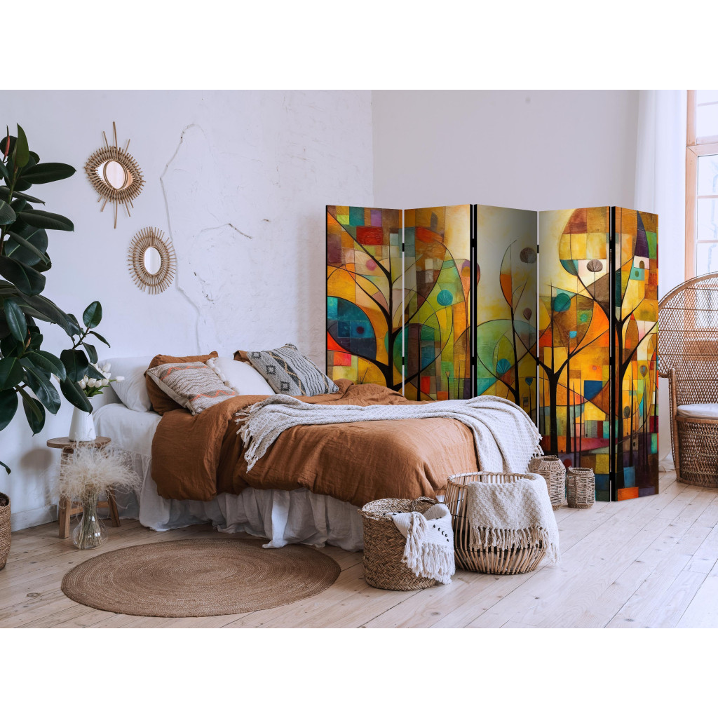 Parawan Pokojowy Kolorowy Las - Geometryczna Kompozycja Inspirowana Stylem Klimta II [Room Dividers]