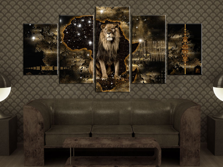 Obraz Złoty lew (5-częściowy) szeroki 50001 additionalImage 3