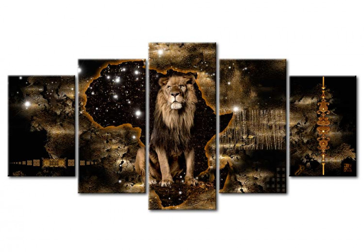 Obraz Złoty lew (5-częściowy) szeroki 50001