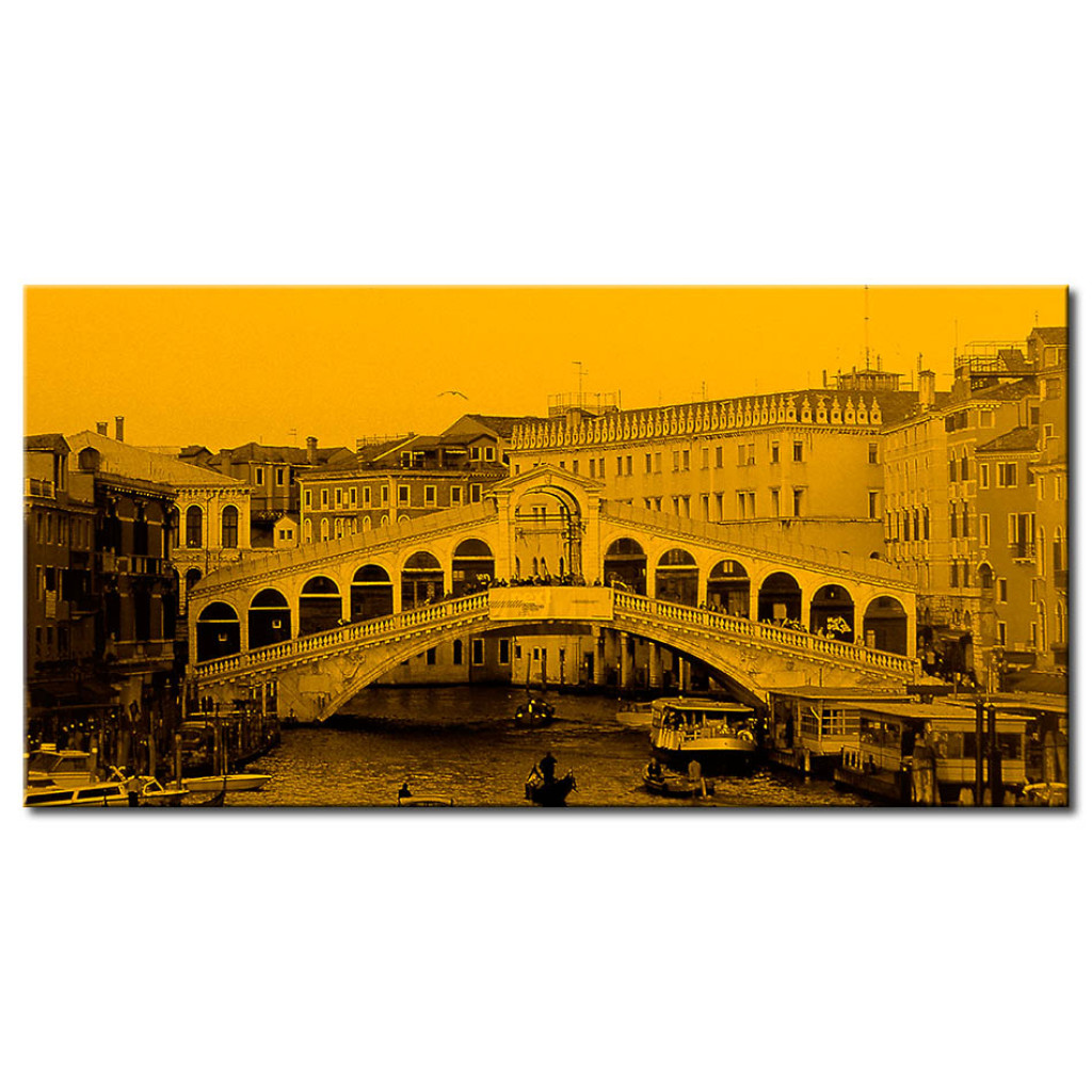Canvastavla Rialtobron I Venedig - Italiensk Stadsarkitektur I Sepiafärger