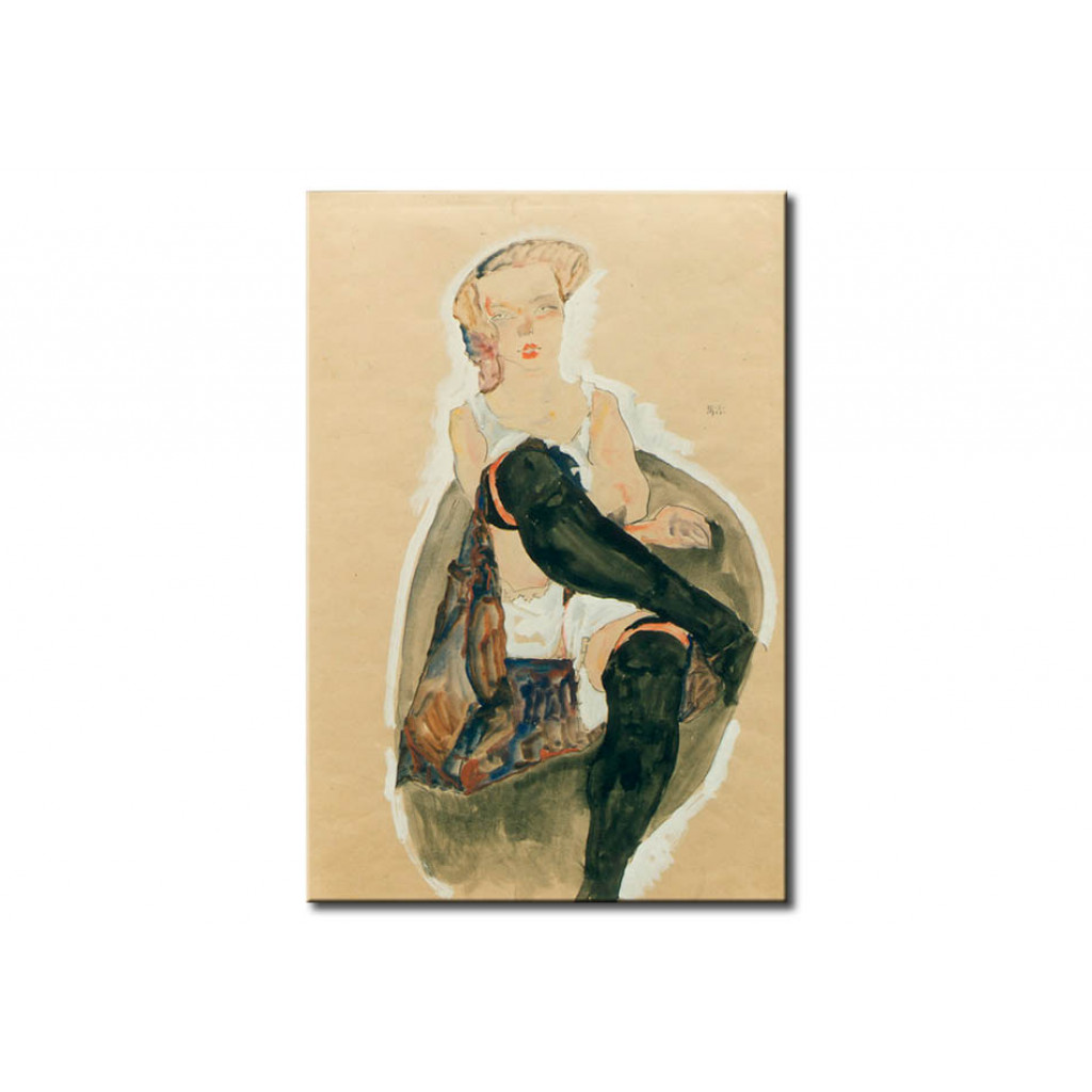 Schilderij  Egon Schiele: Mädchen Mit übereinandergeschlagenen Beinen