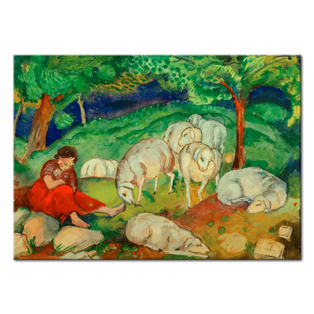 Schilderij  Franz Marc: Shepherdess With Sheep