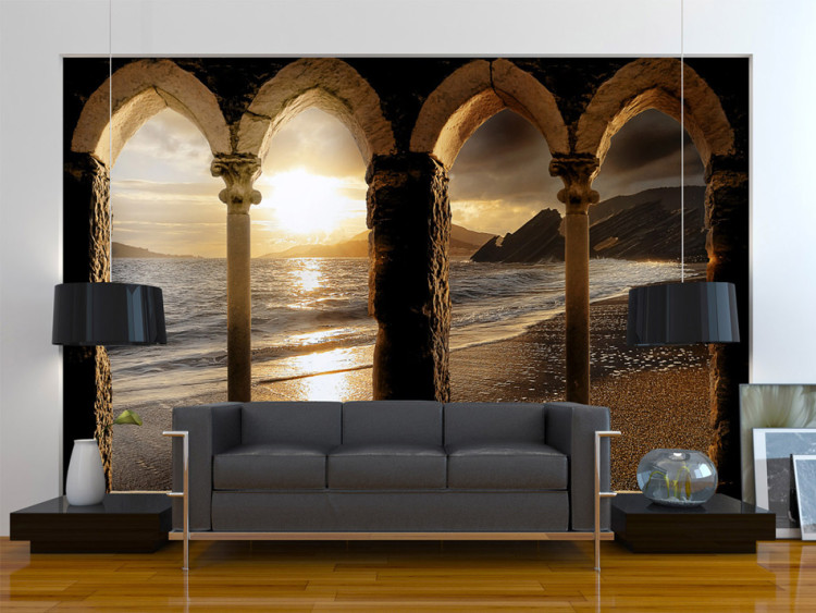 Photo Wallpaper Architecture by the Sea - Landscape of the sea and beach with a sunset 61701