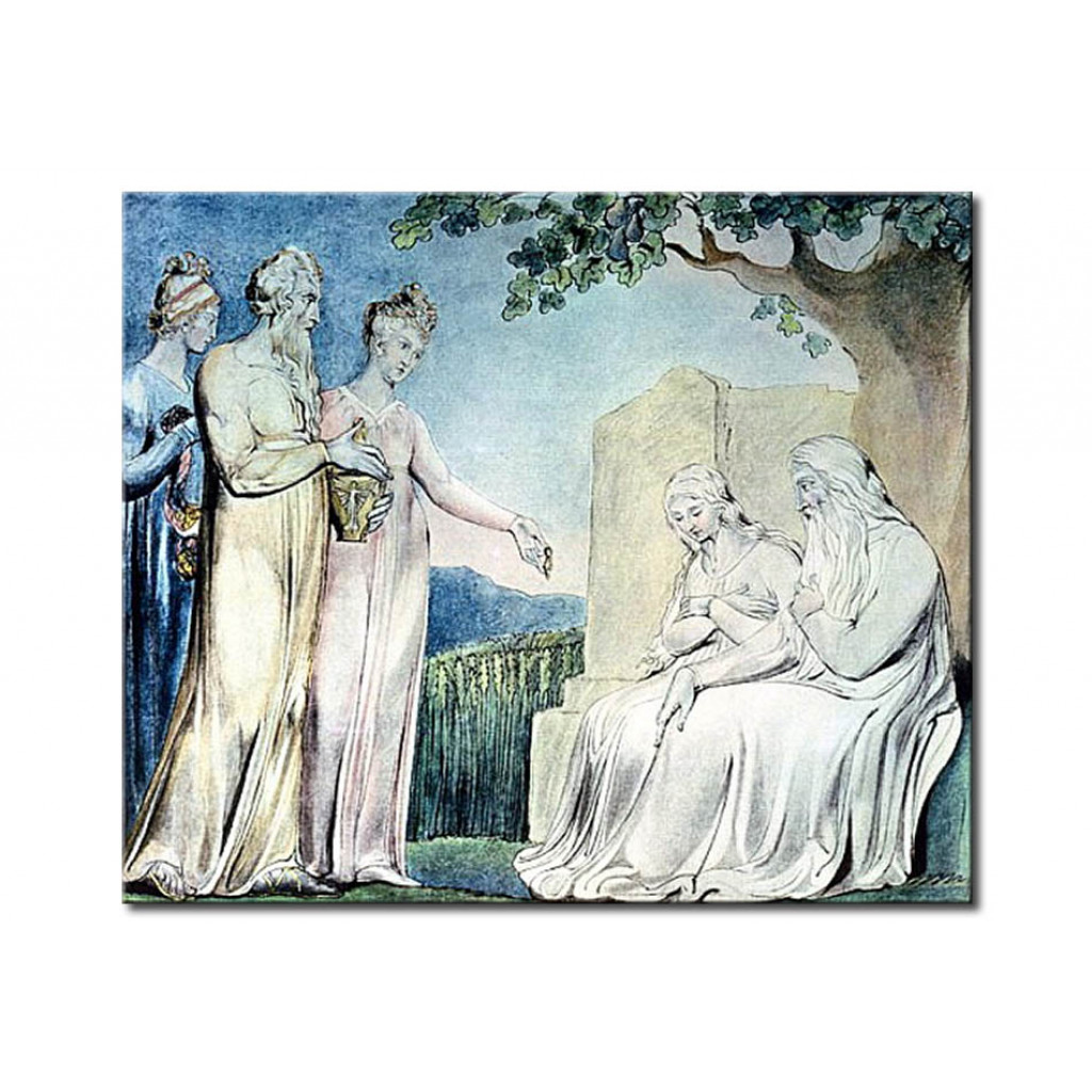 Schilderij  William Blake: Illustrations Of The Book Of Job; Job Accepting Charity
