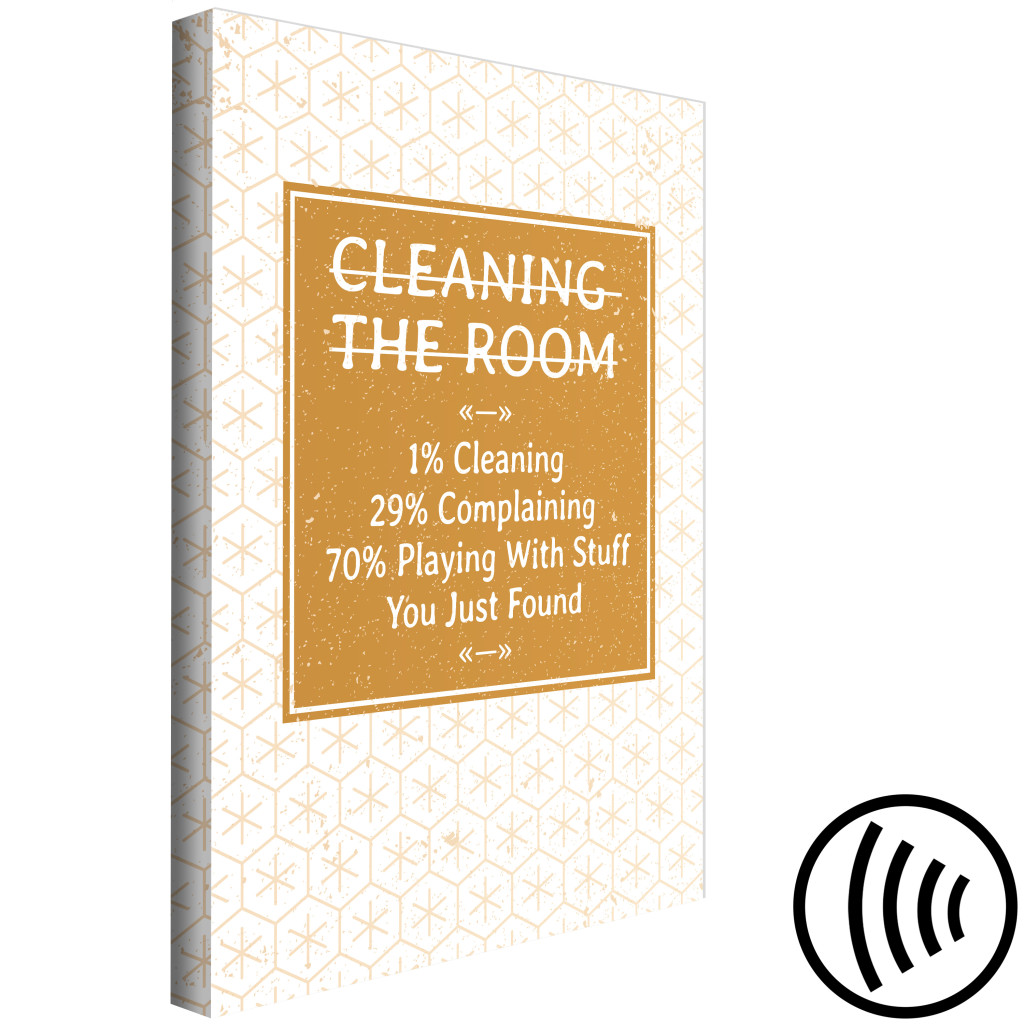 Canvastavla Room Cleaning - En Rolig Bokstav På Engelska Med Ett Brunt Mönster, Fungerar I Varje Interiör