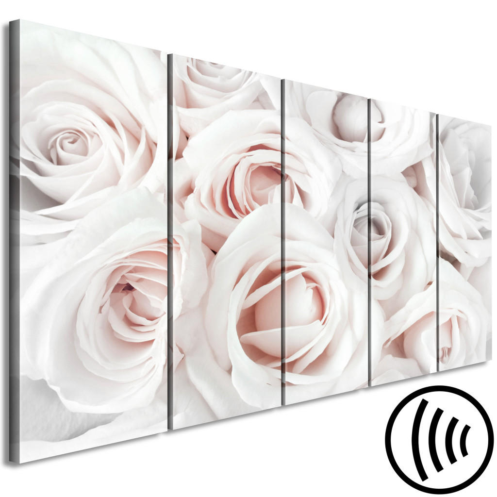Obraz Perłowy Bukiet Róż - Kompozycja Z Pąkami Róż W Biało-różowym Kolorze