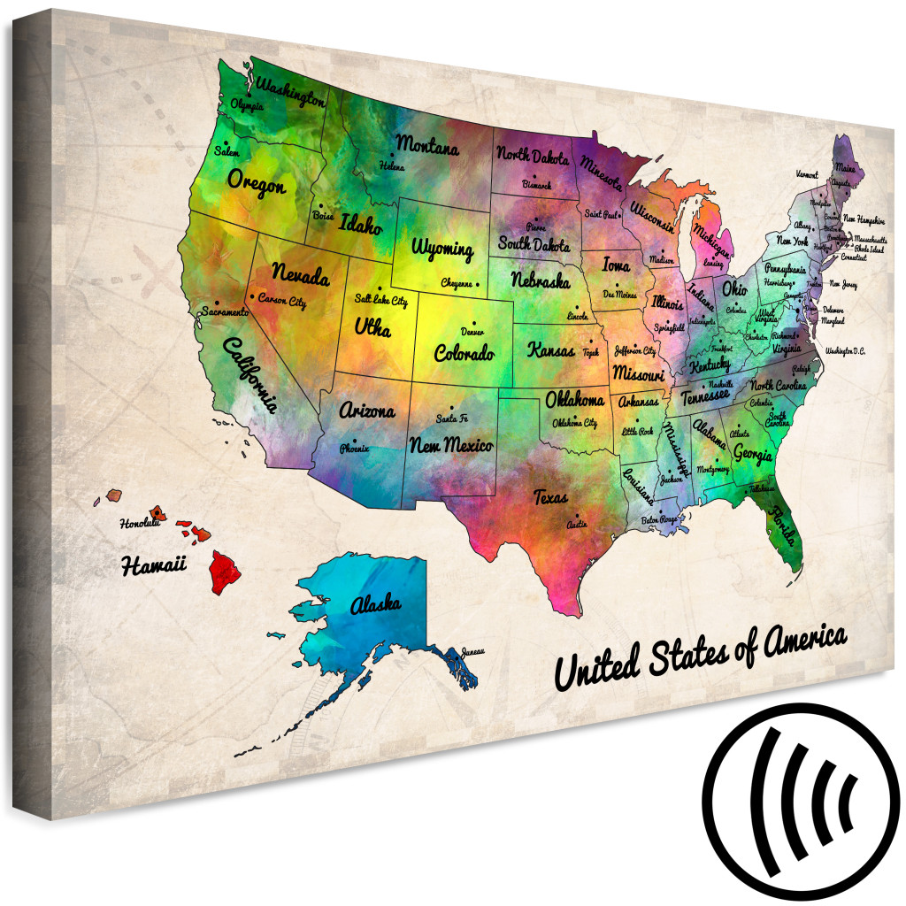 Pintura Em Tela Mapa Multicolorido Da América Do Norte - Om Legendas Em Inglês
