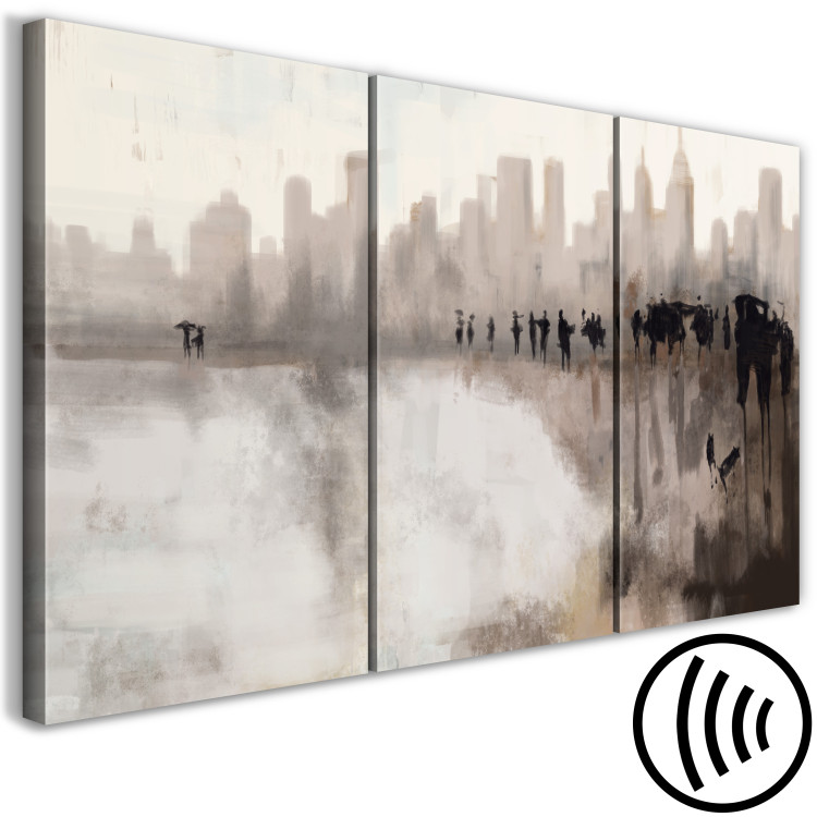 Canvas Urban downpour - triptych with blurred city landscape during rain 132211 additionalImage 6