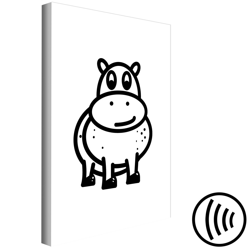 Schilderij  Voor Kinderen: Nijlpaard - Zwart-wit Cartoon Afbeelding Van Een Lachende Nijlpaard