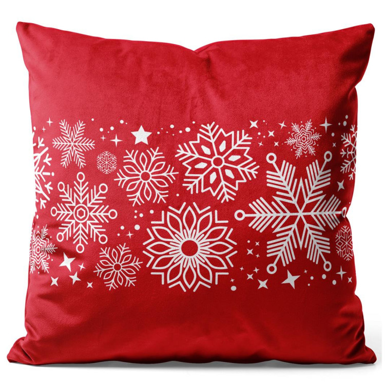 Decorative Velor Pillow Floral stars - white motifs depicted on a red background velour 148511