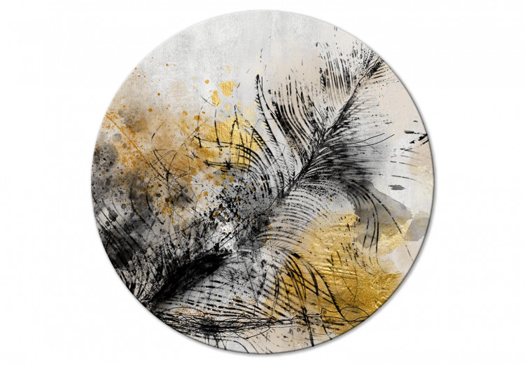 Tableau rond Black Feather - a Linear Sketch With a Golden Structure on a Beige Background 148711
