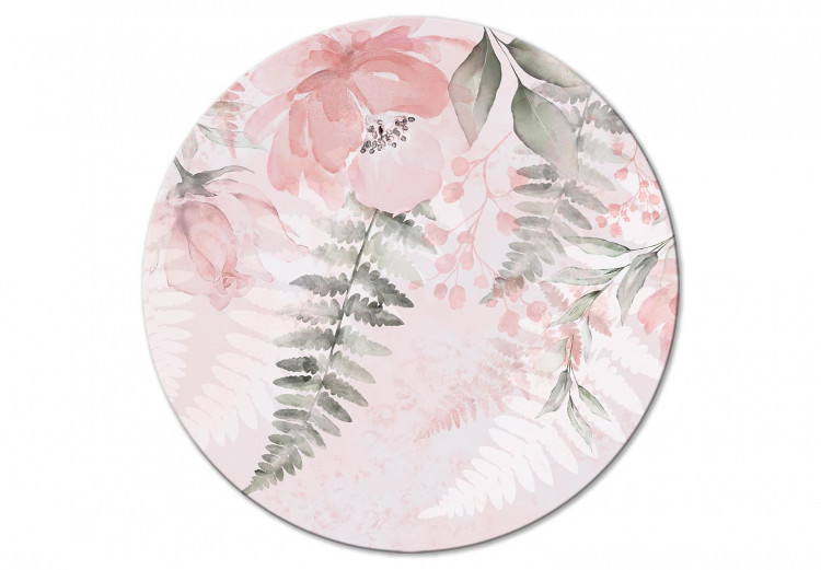 Cuadro redondos moderno Pink Climbing Flowers - Roses and Ferns Painted With Watercolors 148911