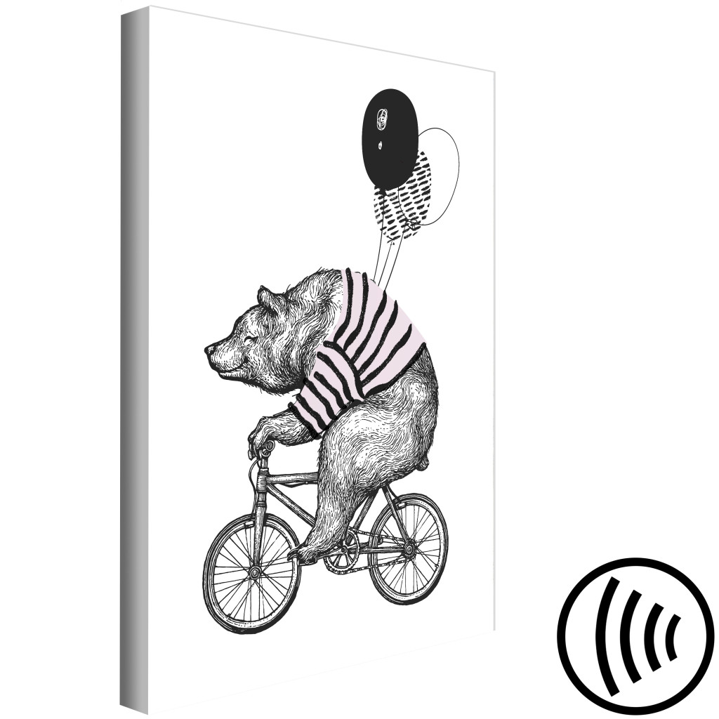 Schilderij  Voor Kinderen: Bear On A Bicycle - Black And White Funny Drawing For Children