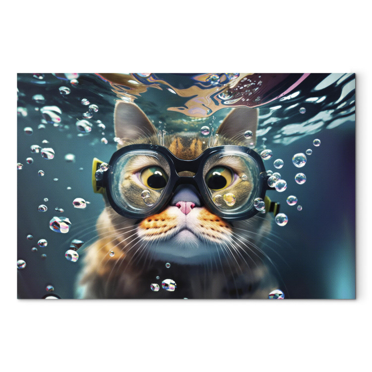 Konst AI Cat - Diving Animal in Goggles Among Bubbles - Horizontal 150211