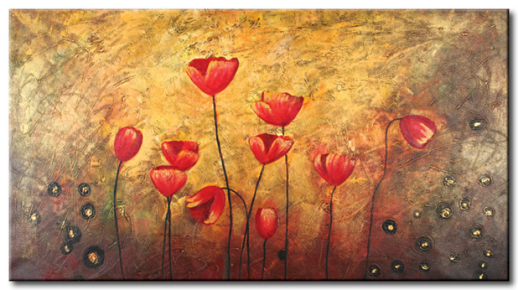 Cuadro decorativo Tulipanes (1 pieza) - motivo floral abstracto sobre fondo estampado 47511
