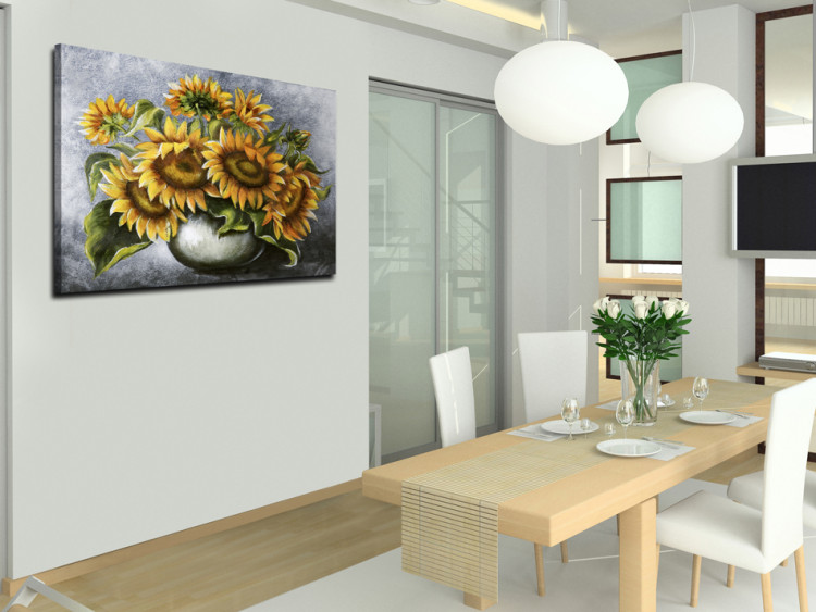 Cuadro Girasoles en jarra (1 pieza) - ramo de flores en fondo gris 48611 additionalImage 2
