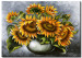 Toile murale Tournesols dans un pichet (1 pièce) - Bouquet de fleurs sur fond gris 48611