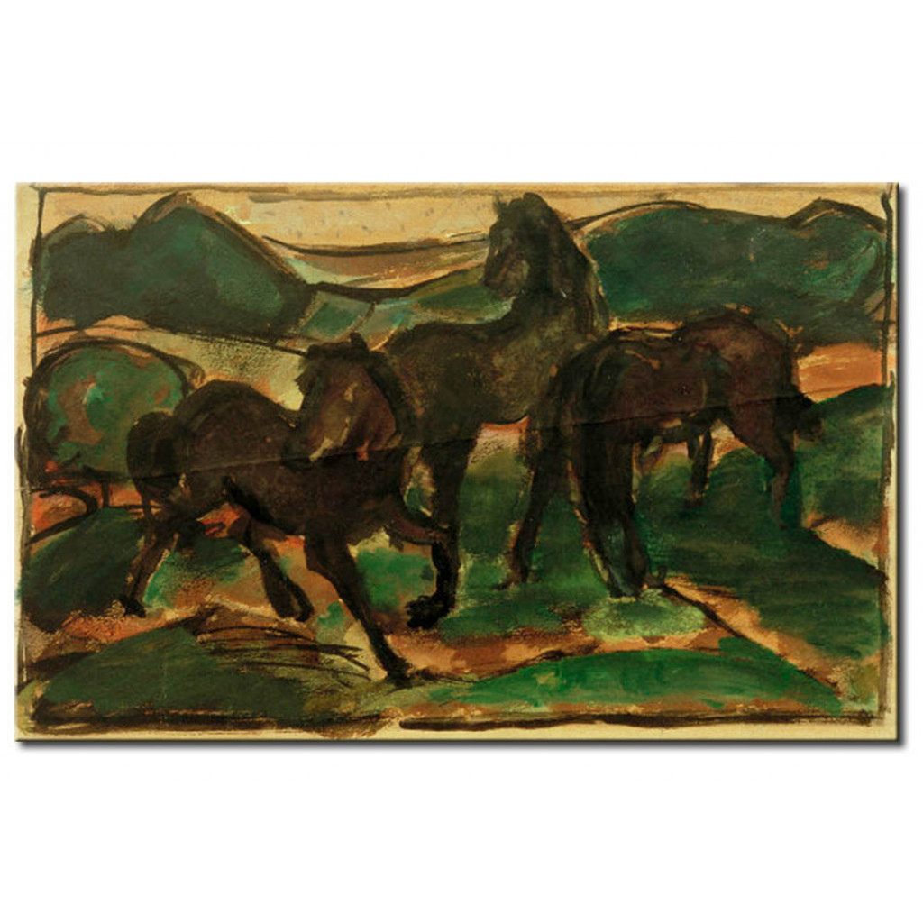 Schilderij  Franz Marc: Pferde Auf Der Weide I