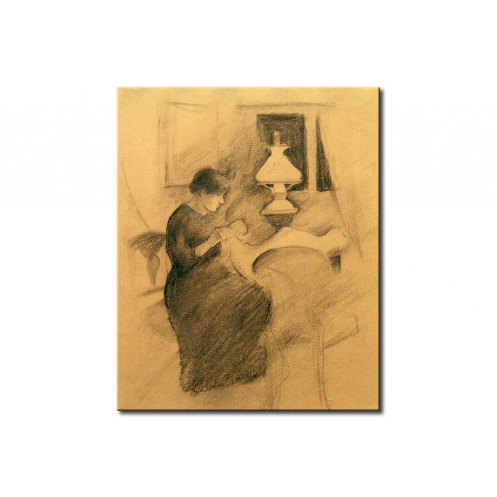 Schilderij  August Macke: Girl Sewing By Lamplight (Elisabeth)