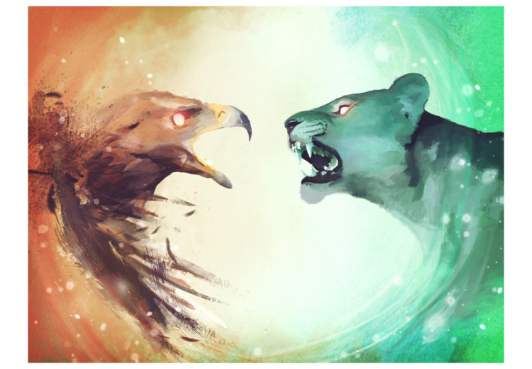 Wall Mural Animal Duel - Abstraction of a fierce eagle and a blue lioness 61311 additionalImage 1