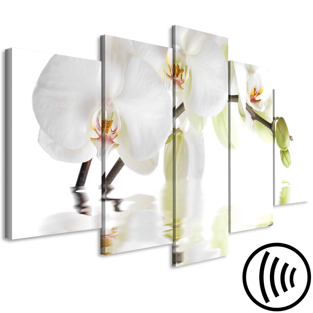 Målning Blommande Orkidé - Abstrakt Motiv Med Vit Blomma På Vit Bakgrund