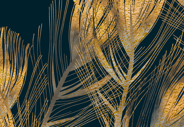 Fotomural a medida Plumas doradas de pavo real - fondo uniforme y patrón de aves en azul 142521 additionalImage 3