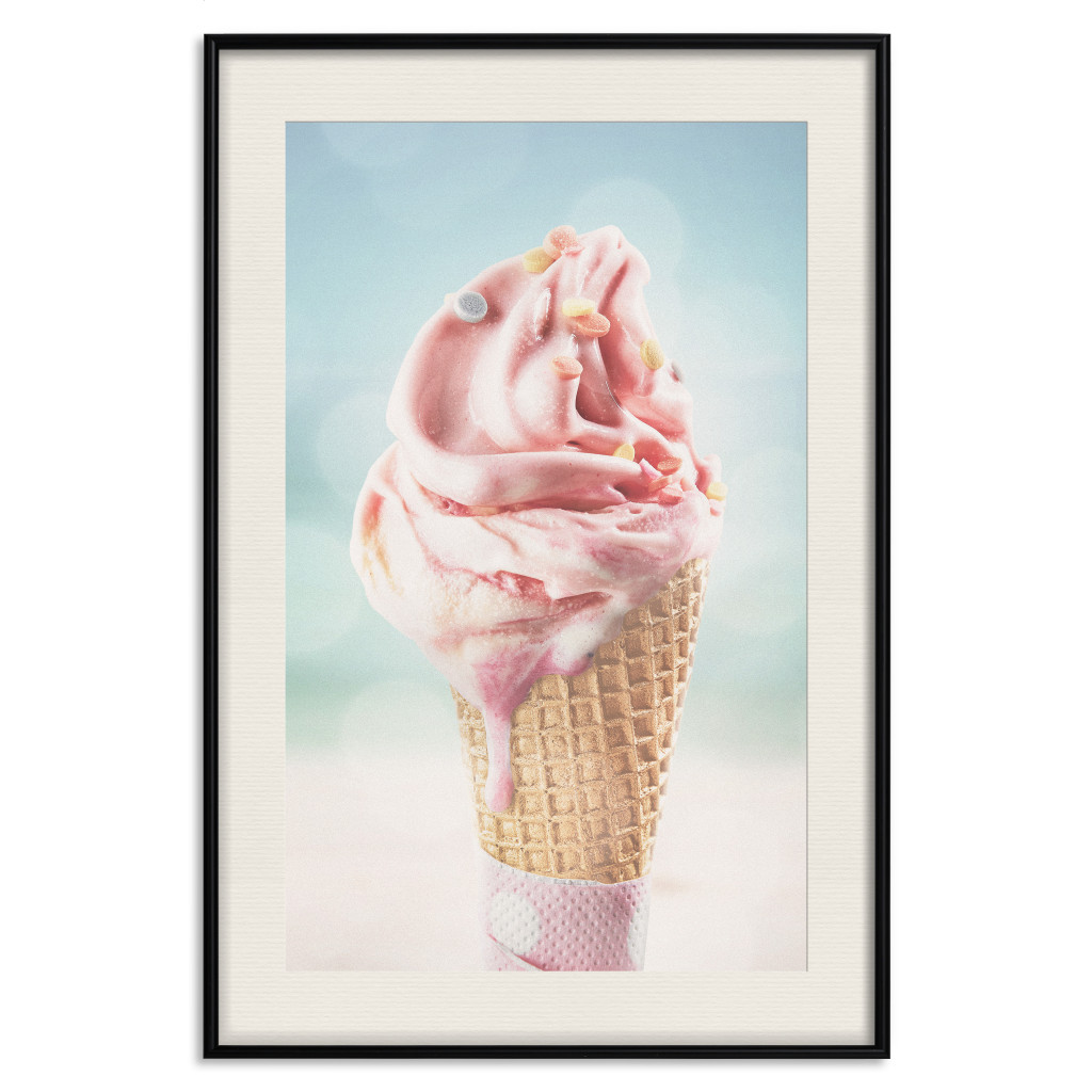 Plakat: Smak Lata - Słodkie Lody W Pastelowych Kolorach Na Tle Plaży I Morza