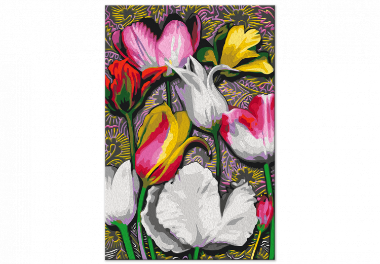Paint by number Expressive Tulips - White, Pink and Yellow Flowers on an Ornamental Background 144521 additionalImage 3