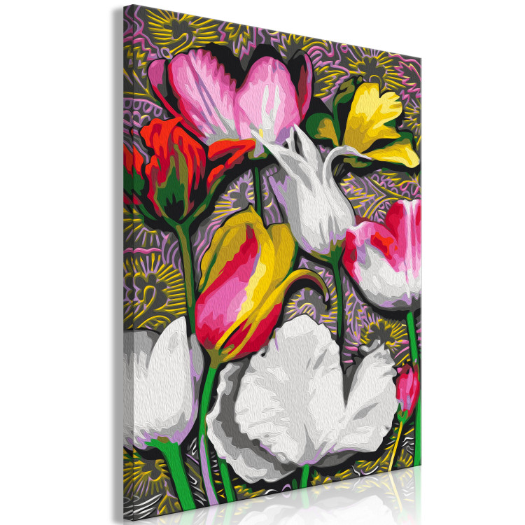 Paint by number Expressive Tulips - White, Pink and Yellow Flowers on an Ornamental Background 144521 additionalImage 6