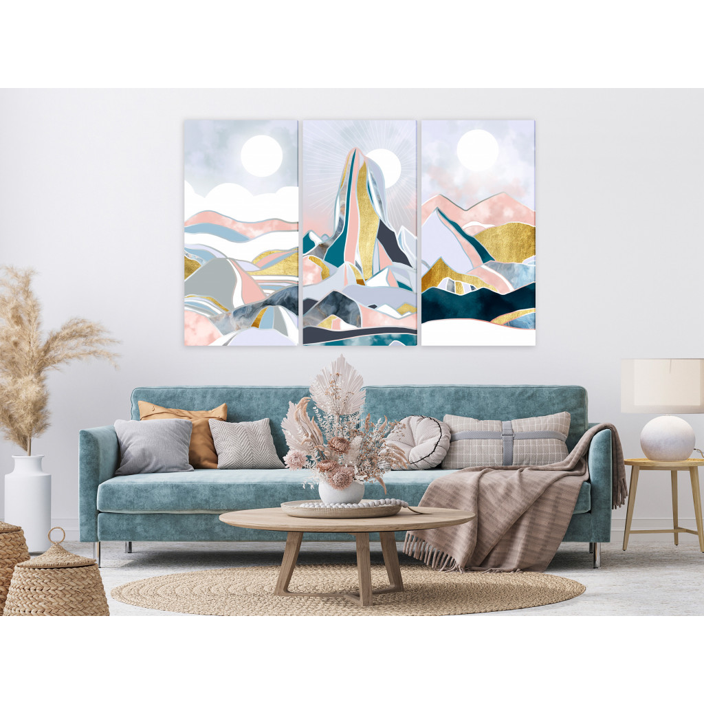 Pintura Abstract Triptych - Three Mountain Landscapes With Elements Of Gold