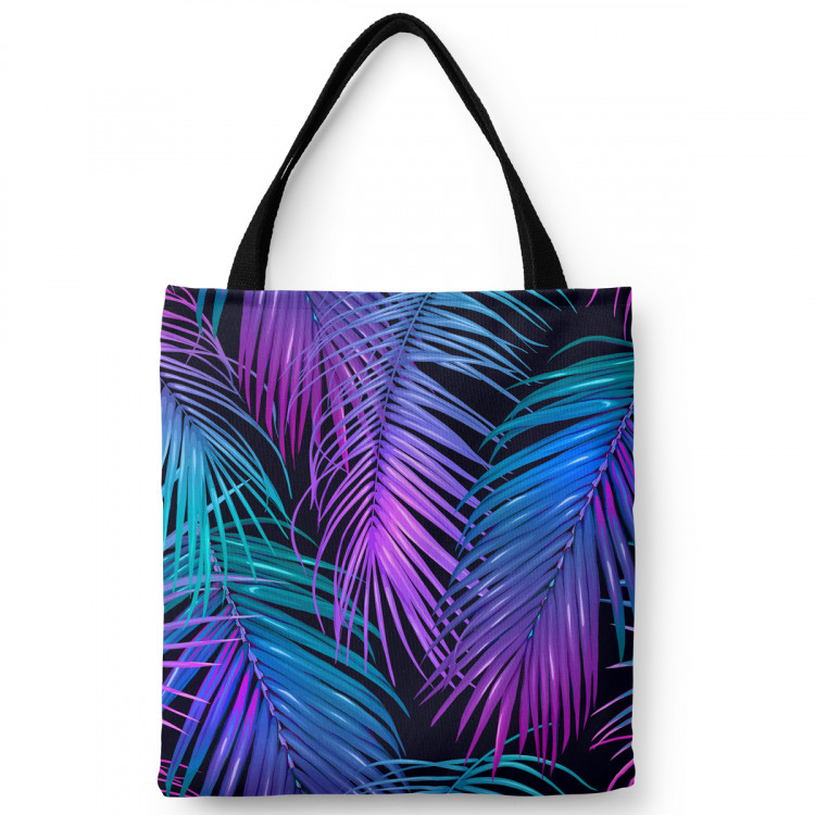Borsa a sacco Neon palm trees - floral motif in shades of turquoise and purple 147621