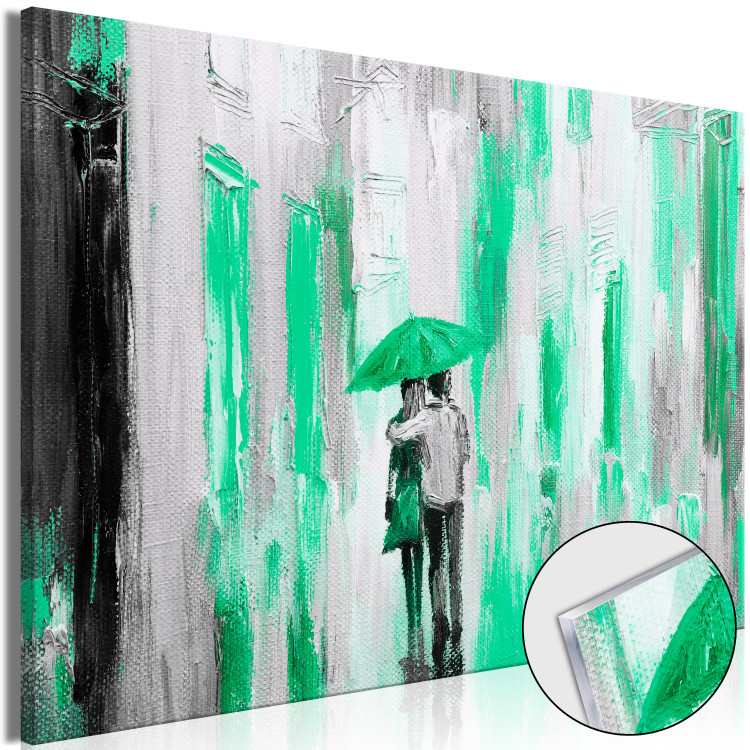 Acrylic Print In Love Under an Umbrella - Graphics With a Couple Walking in the Rain [Glass]