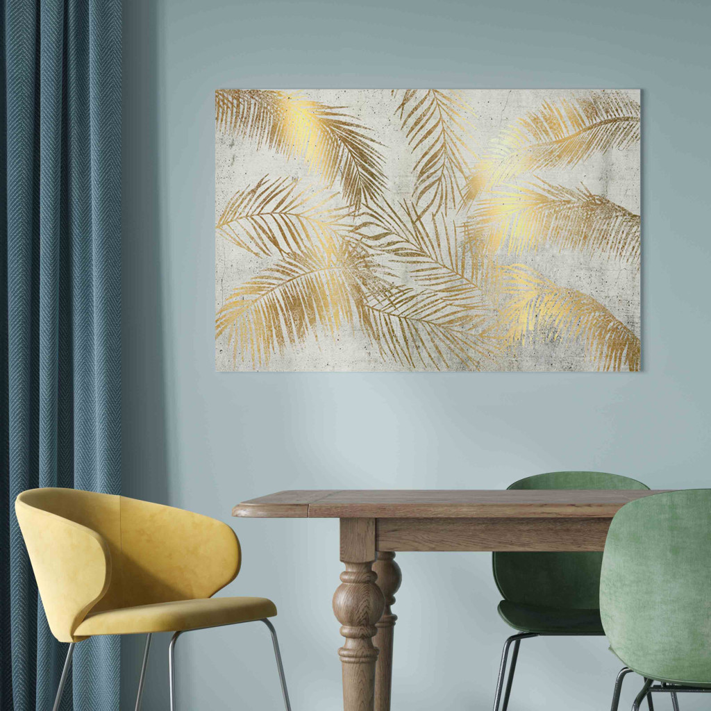 Konst Palm Leaves - A Composition Of Plants Forming An Arrangement On A Gray Background