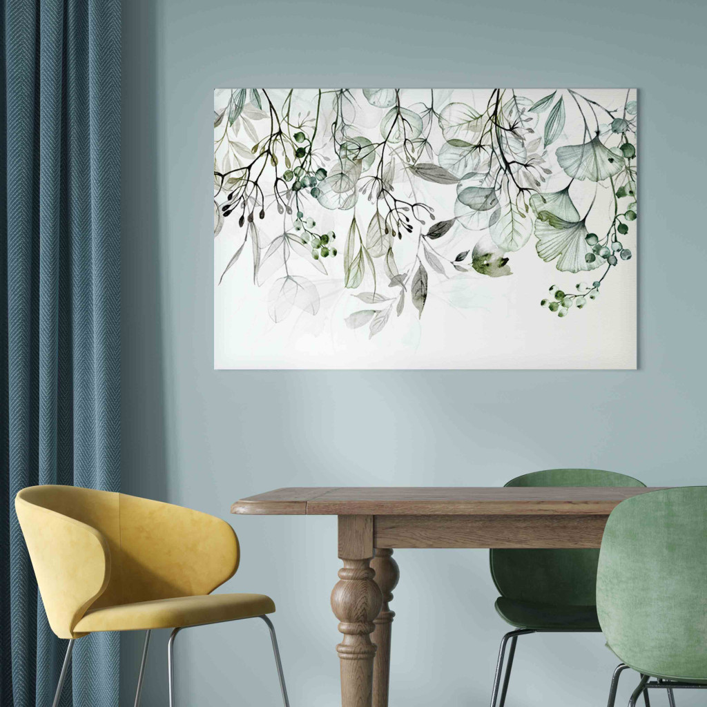 Schilderij  Botanische: Watercolor Nature - Green Leaves, Flowers And Fruits On A White Background