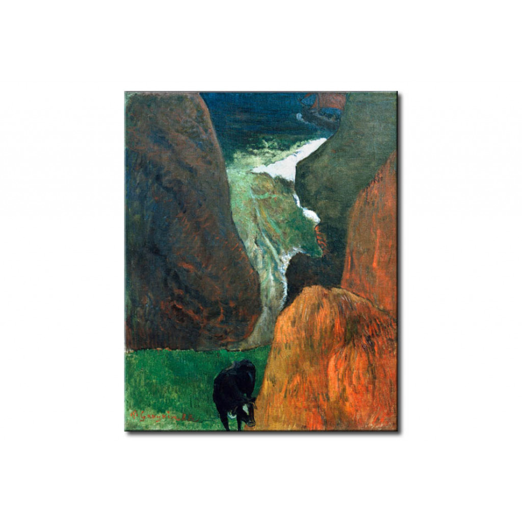 Schilderij  Paul Gauguin: Landscape With Cow Between Th.cliffs