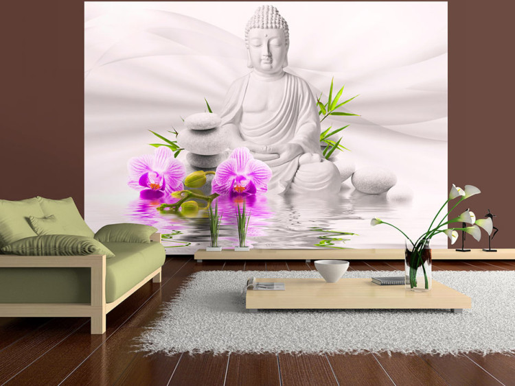 Mural de parede Buddha and pink orchids