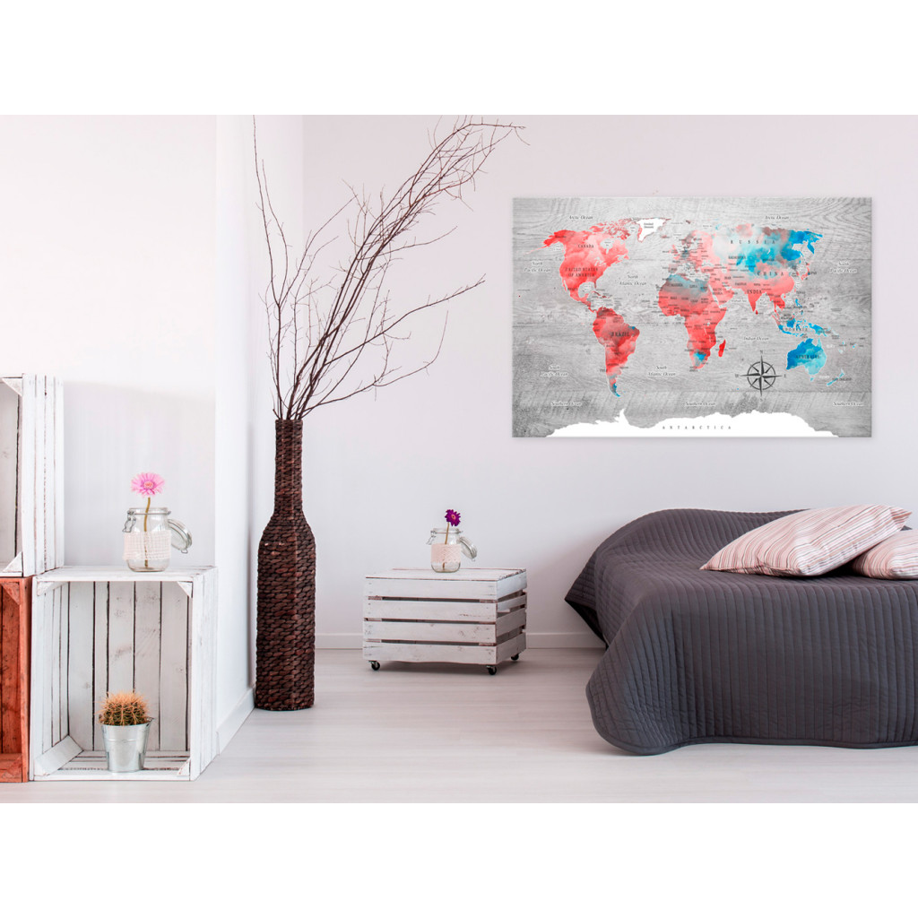 Schilderij  Kaarten Van De Wereld: World Map: Red Roam