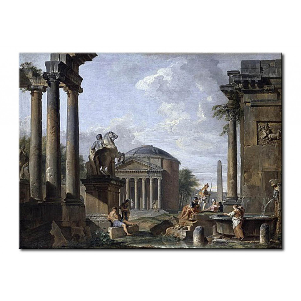 Schilderij  Giovanni Paolo Panini: Landscape With Roman Ruins