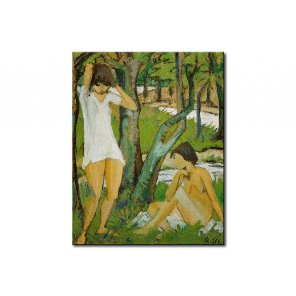 Schilderij  Otto Mueller: Zwei Badende Mädchen