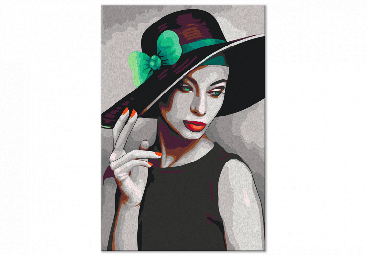Obraz do malowania po numerach Delikatna w kapeluszu - dziewczyna w czarnej sukience, czerwone paznokcie 144131 additionalImage 7